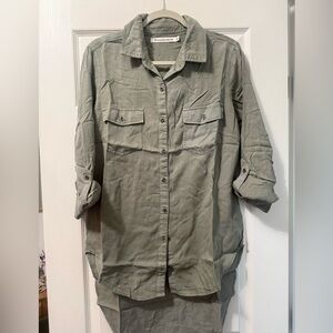 NWT Standard Grace Olive Green High Low Button Down Top Size M